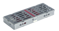 [RDJ-356-05/RD] Stainless Steel Instrument Cassettes with Furrow Holes, (5 instruments), Red, 180x70x22mm