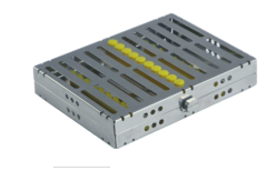 [RDJ-359-10/YW] Stainless Steel Instrument Cassettes with Furrow Holes, (10 instruments), Yellow, 190x142x30mm